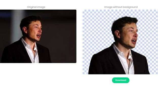 Một bức ảnh chụp tỉ phú công nghệ Elon Musk trước và sau khi sử dụng công cụ xóa phông online - Ảnh: THE VERGE