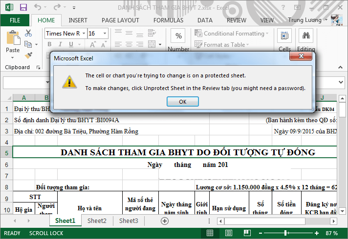 Cách thay đổi mật khẩu của Sheet trong Excel