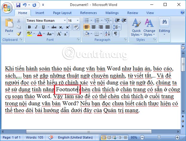 Hướng dẫn chèn ghi chú ở chân trang trong Word