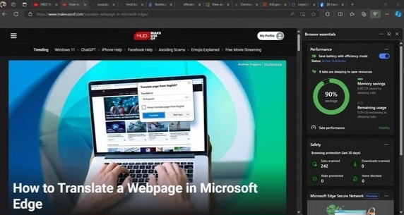 Microsoft Edge là trình duyệt sử dụng ít năng lượng nhất hiện nay  ẢNH: CHỤP MÀN HÌNH MAKEUSEOF