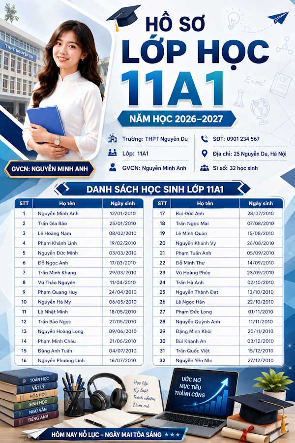 Prompt thiết kế hồ sơ lớp học cho giáo viên